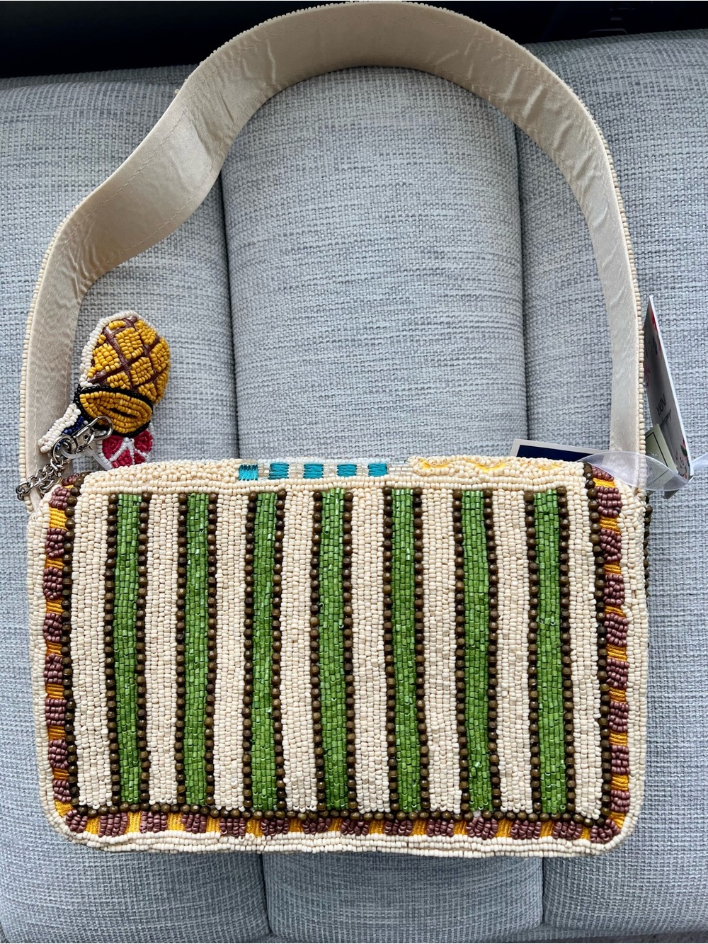 NWT Tropical Pineapple Drink Beaded Bag Handmade in India - Picture 8 of 9